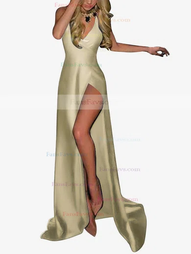 Sheath/Column V-neck Jersey Sweep Train Split Front Prom Dresses #Favs020103559