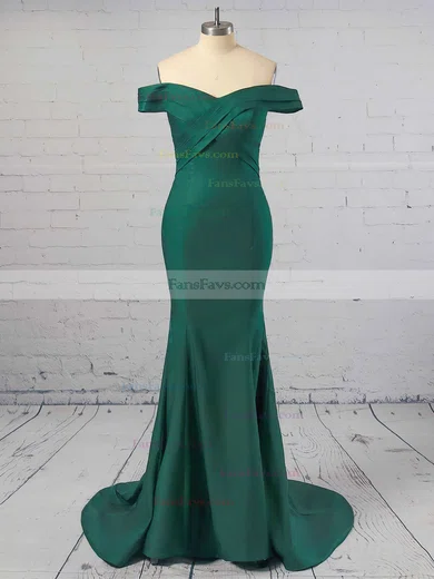 Trumpet/Mermaid Off-the-shoulder Silk-like Satin Sweep Train Prom Dresses #Favs020104890