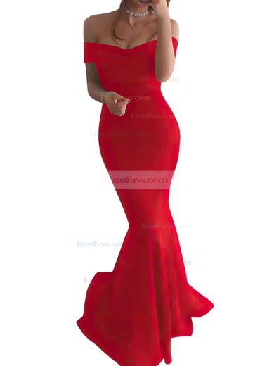 Trumpet/Mermaid Off-the-shoulder Silk-like Satin Sweep Train Prom Dresses #Favs020104890