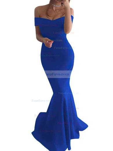 Trumpet/Mermaid Off-the-shoulder Silk-like Satin Sweep Train Prom Dresses #Favs020104890