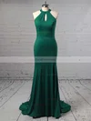 Sheath/Column Halter Jersey Sweep Train Split Front Prom Dresses #Favs020104892