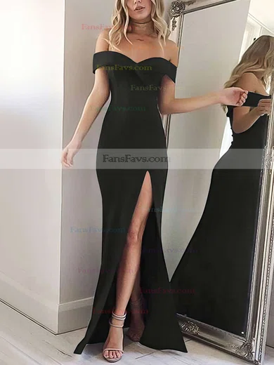 Sheath/Column Off-the-shoulder Silk-like Satin Floor-length Split Front Prom Dresses #Favs020104897