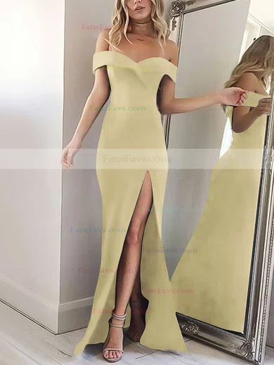 Sheath/Column Off-the-shoulder Silk-like Satin Floor-length Split Front Prom Dresses #Favs020104897