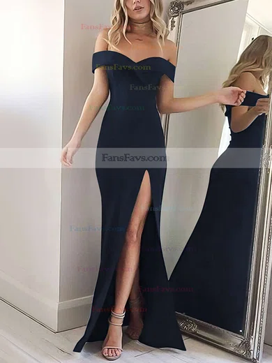 Sheath/Column Off-the-shoulder Silk-like Satin Floor-length Split Front Prom Dresses #Favs020104897