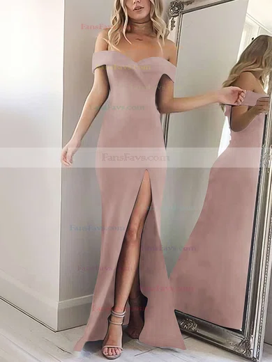 Sheath/Column Off-the-shoulder Silk-like Satin Floor-length Split Front Prom Dresses #Favs020104897
