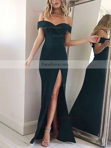 Sheath/Column Off-the-shoulder Silk-like Satin Floor-length Split Front Prom Dresses #Favs020104897