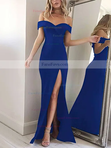 Sheath/Column Off-the-shoulder Silk-like Satin Floor-length Split Front Prom Dresses #Favs020104897