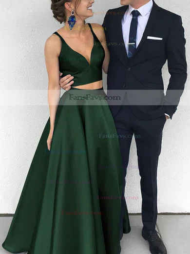 Satin V-neck Princess Floor-length Prom Dresses #Favs020104903