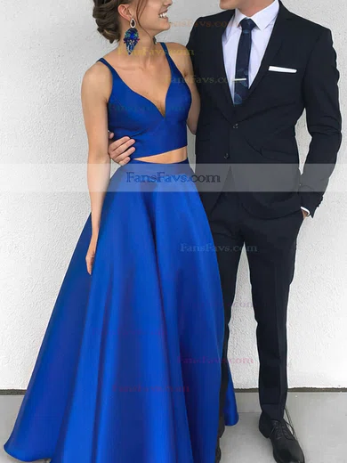 Satin V-neck Princess Floor-length Prom Dresses #Favs020104903