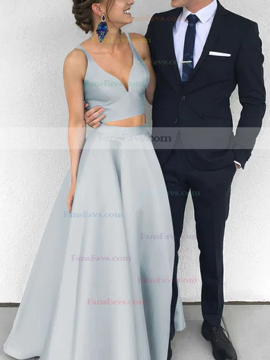 Satin V-neck Princess Floor-length Prom Dresses #Favs020104903