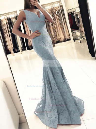 Trumpet/Mermaid V-neck Lace Floor-length Prom Dresses #Favs020104918