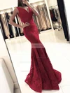Trumpet/Mermaid V-neck Lace Floor-length Prom Dresses #Favs020104918