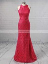Trumpet/Mermaid High Neck Lace Sweep Train Sashes / Ribbons Prom Dresses #Favs020104921