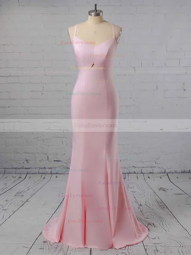 Trumpet/Mermaid V-neck Silk-like Satin Sweep Train Prom Dresses #Favs020104922