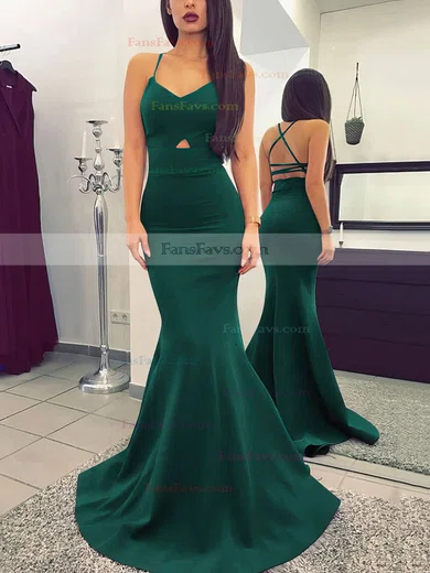 Trumpet/Mermaid V-neck Silk-like Satin Sweep Train Prom Dresses #Favs020104922