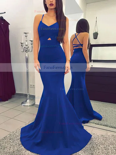 Trumpet/Mermaid V-neck Silk-like Satin Sweep Train Prom Dresses #Favs020104922