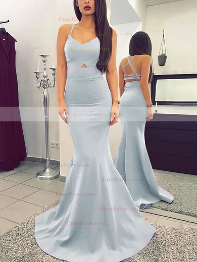 Trumpet/Mermaid V-neck Silk-like Satin Sweep Train Prom Dresses #Favs020104922