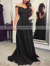 A-line Off-the-shoulder Silk-like Satin Sweep Train Sashes / Ribbons Prom Dresses #Favs020104929
