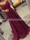 A-line Off-the-shoulder Silk-like Satin Sweep Train Sashes / Ribbons Prom Dresses #Favs020104929