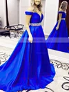 Princess Off-the-shoulder Satin Sweep Train Beading Prom Dresses #Favs020104954