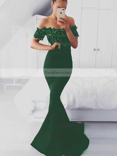 Trumpet/Mermaid Off-the-shoulder Silk-like Satin Sweep Train Appliques Lace Prom Dresses #Favs020105022