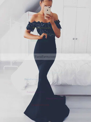 Trumpet/Mermaid Off-the-shoulder Silk-like Satin Sweep Train Appliques Lace Prom Dresses #Favs020105022