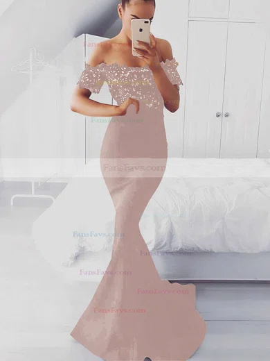 Trumpet/Mermaid Off-the-shoulder Silk-like Satin Sweep Train Appliques Lace Prom Dresses #Favs020105022