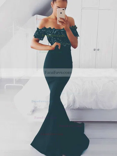 Trumpet/Mermaid Off-the-shoulder Silk-like Satin Sweep Train Appliques Lace Prom Dresses #Favs020105022