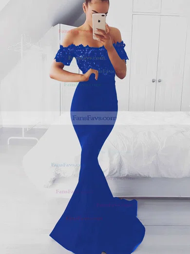 Trumpet/Mermaid Off-the-shoulder Silk-like Satin Sweep Train Appliques Lace Prom Dresses #Favs020105022