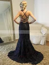 Trumpet/Mermaid V-neck Tulle Sweep Train Beading Prom Dresses #Favs020105152