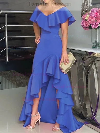 Sheath/Column V-neck Stretch Crepe Asymmetrical Flower(s) Prom Dresses #Favs020107988