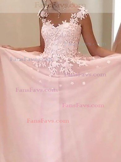 A-line Scoop Neck Chiffon Sweep Train Appliques Lace Prom Dresses #Favs020107983