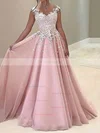 A-line Scoop Neck Chiffon Sweep Train Appliques Lace Prom Dresses #Favs020107983