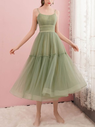 A-line Square Neckline Tulle Tea-length Prom Dresses #Favs020108349 A-line Square Neckline Tulle Tea-length Prom Dresses #Favs020108349