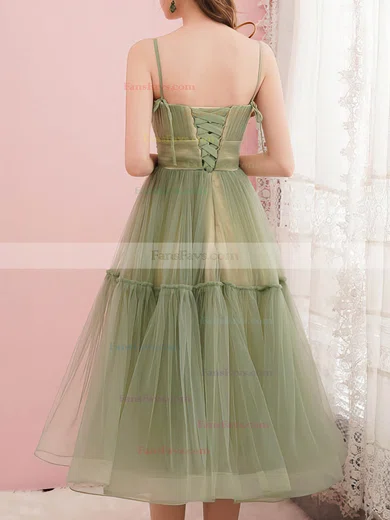 A-line Square Neckline Tulle Tea-length Prom Dresses #Favs020108349