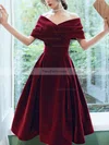 A-line Off-the-shoulder Velvet Tea-length Prom Dresses #Favs020108386