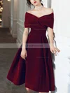 A-line Off-the-shoulder Velvet Tea-length Prom Dresses #Favs020108386