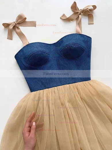 A-line Sweetheart Tulle Tea-length Bow Prom Dresses #Favs020108473