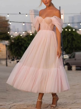 A-line Off-the-shoulder Tulle Ankle-length Prom Dresses #Favs020108475 A-line Off-the-shoulder Tulle Ankle-length Prom Dresses #Favs020108475