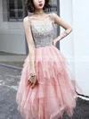 A-line Square Neckline Tulle Sequined Knee-length Tiered Prom Dresses #Favs020108778
