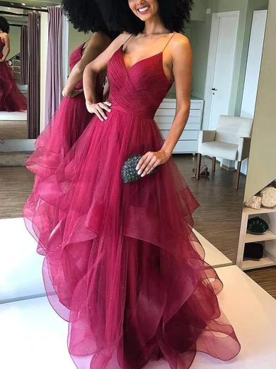 Princess V-neck Glitter Floor-length Ruffles Prom Dresses #Favs020108062