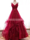 Princess V-neck Glitter Floor-length Ruffles Prom Dresses #Favs020108062