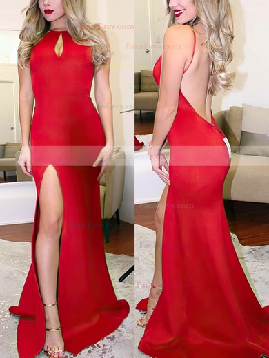 Trumpet/Mermaid Scoop Neck Jersey Sweep Train Split Front Prom Dresses #Favs020105178