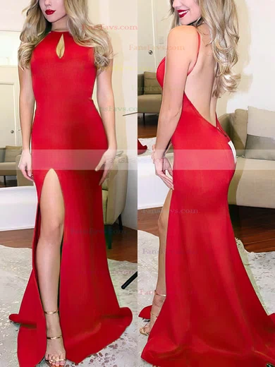 Trumpet/Mermaid Scoop Neck Jersey Sweep Train Split Front Prom Dresses #Favs020105178