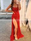 Sheath/Column Scoop Neck Sequined Sweep Train Split Front Prom Dresses #Favs020108039