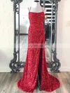 Sheath/Column Scoop Neck Sequined Sweep Train Split Front Prom Dresses #Favs020108039