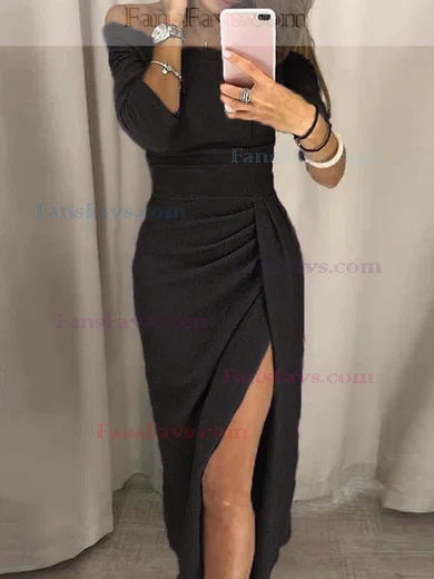 Sheath/Column Off-the-shoulder Velvet Sweep Train Ruffles Prom Dresses #Favs020107973