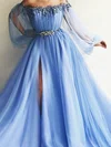 A-line Off-the-shoulder Tulle Sweep Train Sashes / Ribbons Prom Dresses #Favs020107981