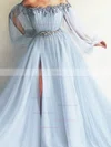 A-line Off-the-shoulder Tulle Sweep Train Sashes / Ribbons Prom Dresses #Favs020107981