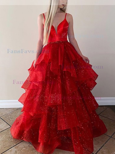 Ball Gown V-neck Glitter Sweep Train Sashes / Ribbons Prom Dresses #Favs020107989